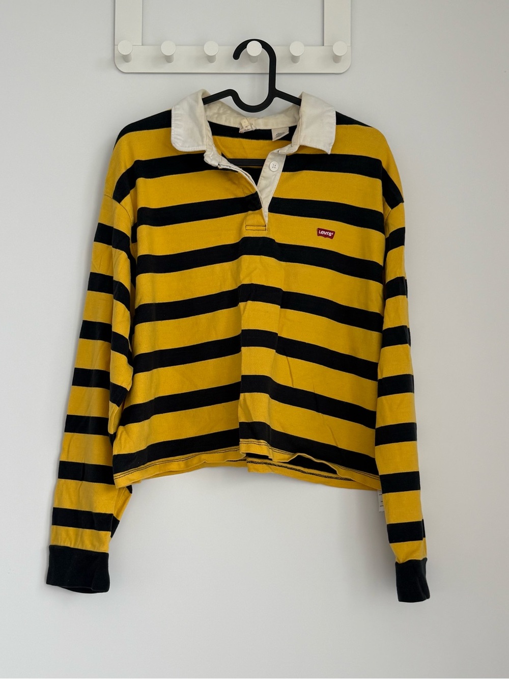 Levi's Cropped Yellow and Black Striped Long-Sleeve Rugby Top